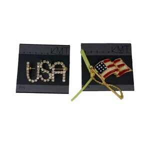 KMT Enamel USA Waving Flag with Yellow Ribbon and USA Patriotic Pins
